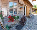 Sculpture near the entrance to the rural hotel in the mountain village of Zheravna in Bulgaria Royalty Free Stock Photo