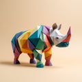 Playful Origami Rhino: A Colorful 3d Sculpture-based Photography