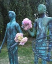 Bronze sculpture of Orpheus and Eurydike by Ursula Querner in the city park of Hamburg