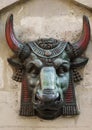 Sculpture of an ox head in an ancient market in Paris, France. 1 Royalty Free Stock Photo