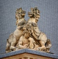 Sculpture of a pair of horses located on the edge of the roof, at the Hotel National des Invalides, Royalty Free Stock Photo