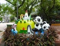 Sculpture of pandas, pink dolphin, lighthouse and church, in the Seac Pai Van Park