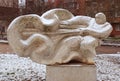 Sculpture parachutist lands on a parachute of Kotelnikov in Gatchina Leningrad region.