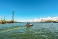 Sculpture Park Francisco Brennand and Capibaribe River with a boat, Recife, Pernambuco