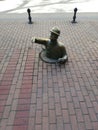 Sculpture of plumber on the paviment of the street Dimitrija Tucovica, Subotica, Serbia