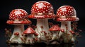 sculpture of porcelain fly agarics in a forest clearing.