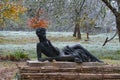 Sculpture Pushkin in an Apple orchard. Mikhailovskoe