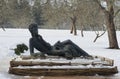 Sculpture Pushkin-Lyceum student winter day. Mikhailovskoe, Pushkin mountains