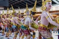 Sculpture of Ramayana traditional Angel captured Thai serpent or Naga in Suvarnabhumi International Airport Bangkok, Thailand