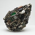 Sculpture resembling a teardrop, made from assorted mechanical and electronic components Royalty Free Stock Photo