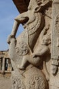 Sculpture of Rider on Mythical Beast, Ranga Mantapa at Vittala Temple. Hampi, near Hospete, Karnataka, India Royalty Free Stock Photo