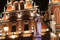 Sculpture of Roland in front of House of Blackheads. Night. Riga, Latvia Royalty Free Stock Photo