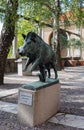 Sculpture of running wild boar in the Milesgarden park. Stockholm. Sweden 08.2019