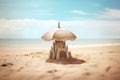sculpture of sand castle on the beach, concept art, sky and ocean on the background, Generative AI Royalty Free Stock Photo