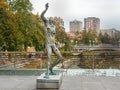 Sculpture of Satir on Butchers` Bridge or Mesarski most in Ljubljana. Slovenia