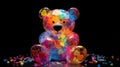 a sculpture in the shape of a teddy bear among colorful pieces of glass