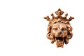 Sculpture of shiny gold lion head lion on white background. Royalty Free Stock Photo