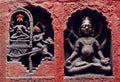 Sculpture of Shiva lord on relief of ancient Hindu temple in Varanasi, India