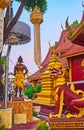 The Singha lion sculpture and Lanna lanterns, Silver Temple, Chiang Mai, Thailand Royalty Free Stock Photo
