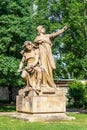 sculpture of slavic mythical figures - statues of Premysl and Libuse on pedestal in Vysehrad, Prague, Czech republic