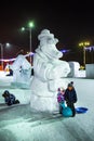 Sculpture of snow. Crocodile Gena and Cheburashka. Western Siberia, Russia