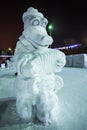 Sculpture of snow. Crocodile Gena and Cheburashka. Western Siberia, Russia