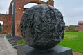 Sculpture sphere with military scenes of defenders of Great Patriotic War in Fortress Oreshek near Shlisselburg, Russia