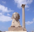 Sculpture of Sphinx and pillar, ancient architecture Royalty Free Stock Photo