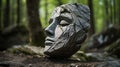 Evocative Stone Face Sculpture In The Forest