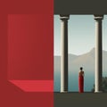 Minimalist Classicism Art Featuring A Woman In Red Dress Royalty Free Stock Photo