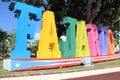 Sculpture of monumental letters spell out name of townin Fajardo Puerto Rico USA