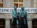 Sculpture statue of Johann Wolfgang Goethe and Friedrich Schiller in front of German National Theatre, Weimar Thuringia