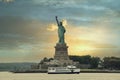 The sculpture of Statue of Liberty in New York City during sunset Royalty Free Stock Photo