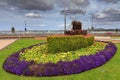 A floral sculpture of a steamship in Tauranga, New Zealand