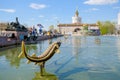 Sculpture of sturgeon fish in the fountain