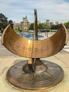 A sculpture of a sundial on the campus plaza of the university of Toronto, Canada