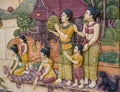 Sculpture of Thai culture on Buddhist wall