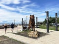 Vladivostok, Russia, August, 26, 2023. Sculpture of a tiger made of scrap metal on the embankment of the Sports Harbor