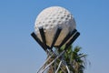 Sculpture to the game of Golf-white ball and clubs, close-up. Tunisia, Sousse, El Kantaoui 06 19 2019 Royalty Free Stock Photo