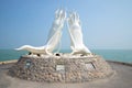 Sculpture of two giant squid in the background of the Gulf of Thailand. Cha-Am