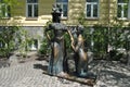 Sculpture For two hares. Sculpture of a girl and a man in Kiev. Ukraine.