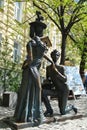 Sculpture For two hares. Sculpture of a girl and a man in Kiev. Ukraine.