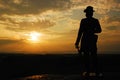 A sculpture of Union General Warren at sunrise Gettysburg National Battlefield