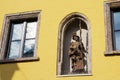 Sculpture of a warrior in a facade niche of a house, Kitzbuhel, Austria