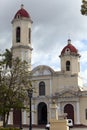 Sculpture White stone lion before Cathedral of the Immaculate Conception in Cienfuegos, Cuba