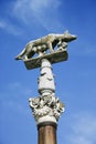 Sculpture of wolf, Romulus, and Remus.