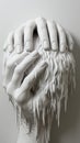 A sculpture of a woman's hands covering her face. Generative AI image.