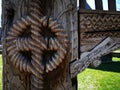 Sculpture in wood on the Maramures gate - rope twisted Royalty Free Stock Photo