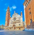 The sculptured facade of Cremona Cathedral, Italy Royalty Free Stock Photo