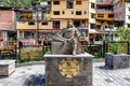 Sculptured stone art displayed in town of Aguas Caliente, Peru